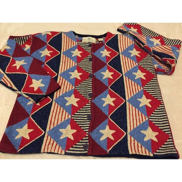 Design Options Philip Jane Gordon Sweater L Cardigan Stars Stripe Patriotic (HH8 - Picture 12 of 12